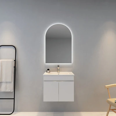 POSEIDON AURA ARCH BACKLIT LED MIRROR 3 COLOUR LIGHTS 600X900MM