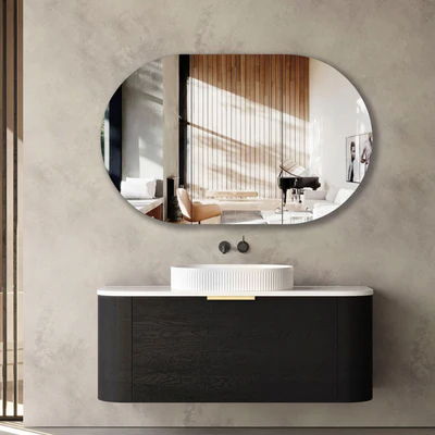 OTTI BONDI BLACK OAK 1200MM CURVE SINGLE BOWL WALL HUNG VANITY (SHOWROOM DISPLAY)