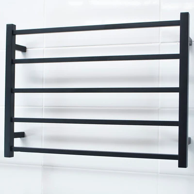 RADIANT HEATING 5-BARS SQUARE HEATED TOWEL RAIL MATTE BLACK 75WATTS 750MM