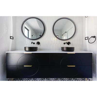 REMER ECLIPSE ROUND FRAMED LED MIRROR WITH DEMISTER MATTE BLACK 600X600MM
