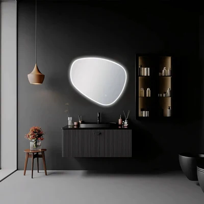 AQUAPERLA ASYMMETRICAL ACRYLIC LED MIRROR 3 COLOUR LIGHTS CHROME 1000X844MM
