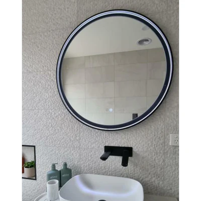 REMER ECLIPSE ROUND FRAMED LED MIRROR WITH DEMISTER MATTE BLACK 800X800MM