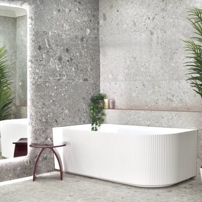 ENFLAIR BRIGHTON GROOVE FREESTANDING LEFT CORNER BATHTUB 1700MM MATTE WHITE