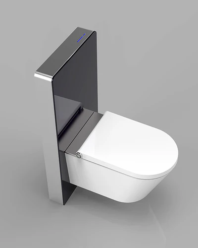 GALLARIA BLACK ALTACOLUMN RIMLESS WALL HUNG PAN AND REMOTE BIDET PACKAGE GLOSS WHITE