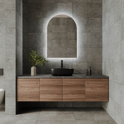 REMER ARCH FRAMELESS LED MIRROR W/ DEMISTER & PORTABLE MAGNIFIER 700X1000MM