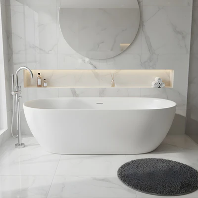 ATTICA MANOLO FREESTANDING BATHTUB WITH OVERFLOW GLOSS WHITE (AVAILABLE IN MULTIPLE SIZES)