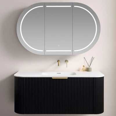 LUKKA ALLISON MATTE BLACK LED MIRROR SHAVING CABINET 1200MM