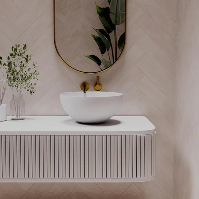 PIETRA BIANCA SUMMER ABOVE COUNTER STONE BASIN WITH WHITE MATTE 400MM