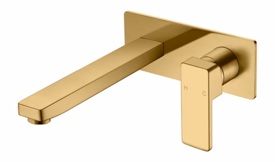 IKON CERAM LEAD FREE WALL BASIN MIXER 180MM BRUSHED GOLD