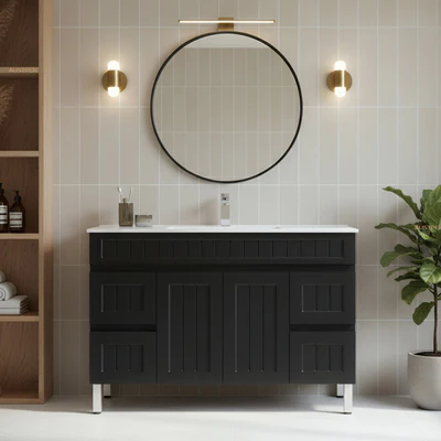 CETO ACACIA SHAKER MATTE BLACK 1200MM SINGLE BOWL FLOOR STANDING VANITY