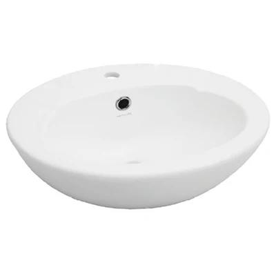 JOHNSON SUISSE AVON SEMI-RECESSED COUNTER TOP BASINS ONE TAPHOLE WITH JS BOTTLE TRAP AND CHROME POP-UP WASTE WHITE 495MM