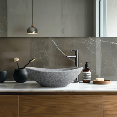 MADU ESTHER HAMMOCK ABOVE COUNTER BASIN TERRAZO STONE GREY 595MM
