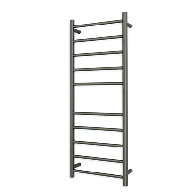 RADIANT HEATING 10-BARS ROUND HEATED TOWEL  RAIL 80WATTS GUN METAL GREY 430MM