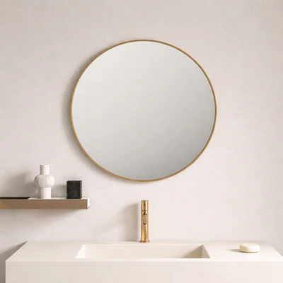 MERCIO ALUMINIUM FRAMED ROUND MIRROR BRUSHED GOLD 750X750MM