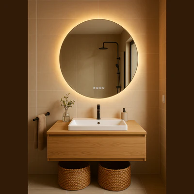LUNARGLOW ECLIPSE ROUND 3 COLOUR LIGHTS FRAMELESS LED MIRROR 750MM