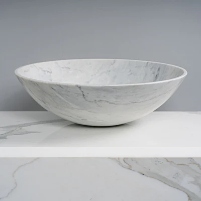 GALLARIA ADALA ROUND ABOVE COUNTER STONE BASIN BIANCO CARRARA 430MM