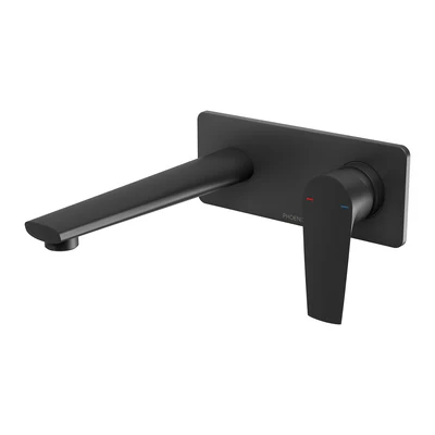 PHOENIX ARLO LEAD FREE WALL BASIN / BATH MIXER SET WITH TRIM KIT AND BODY 200MM MATTE BLACK