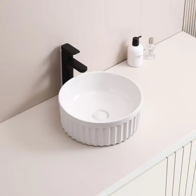 INFINITY ABOVE COUNTER CERAMIC BASIN GLOSS WHITE 385MM