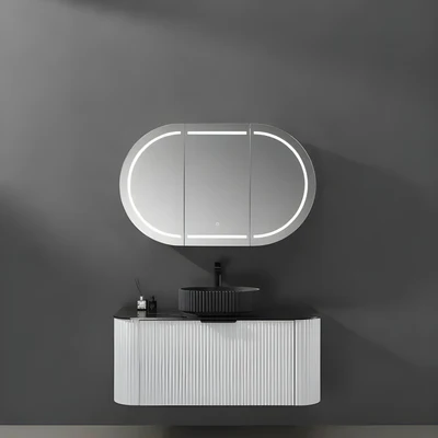 LUKKA ALLISON MATTE WHITE LED MIRROR SHAVING CABINET 1500MM