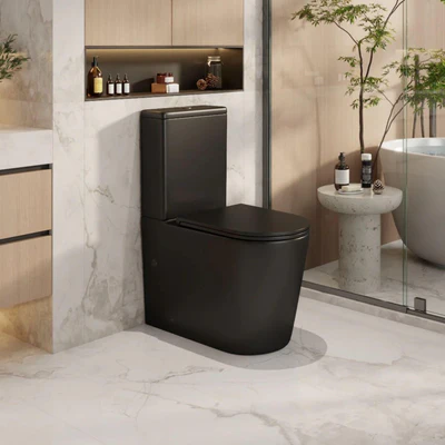 MERCIO BERLIN QUIET RIMLESS AND TORNADO FLUSH BACK TO WALL TOILET SUITE MATTE BLACK