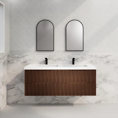 RIVA BALI BROWN OAK 1500MM DOUBLE BOWL WALL HUNG VANITY