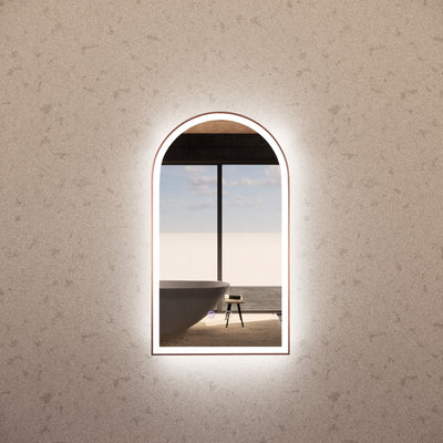 RIVA AR2 FRAMED ARCH LED MIRROR 3 COLOUR LIGHTS BRUSHED COPPER 450X800MM