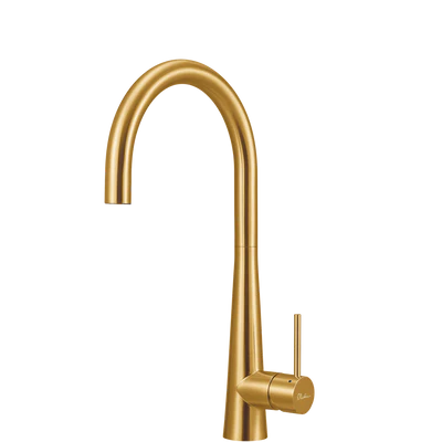 OLIVERI ESSENTE 316 LEAD FREE GOOSE NECK KITCHEN MIXER 443MM BRUSHED GOLD
