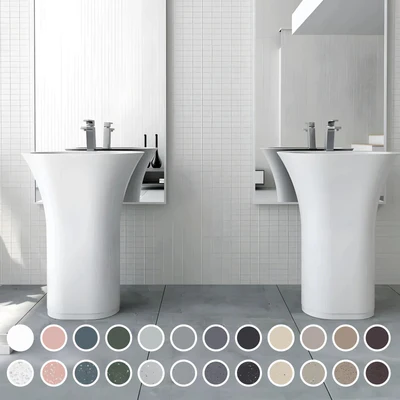 PIETRA BIANCA ICELAND FREESTANDING PEDESTAL STONE BASIN WITH CUSTOM COLOURS 630MM