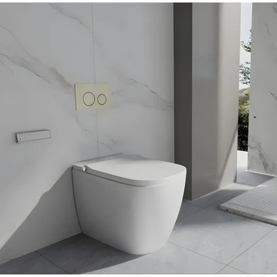 ZUMI NOVUS WALL FACED SMART TOILET PACKAGE W/ INWALL CISTERN PUSH BUTTON AND REMOTE CONTROL (D-SHAPE) WHITE