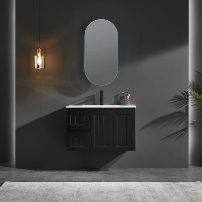 LUKKA ALLISON MATTE BLACK MIRROR SHAVING CABINET 450MM