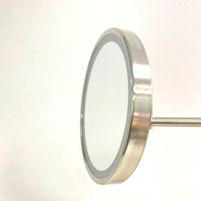 REMER ILLUSION ROUND LED MAGNIFYING MIRROR WITH ADJUSTABLE SWIVEL ARM BRUSHED NICKEL 203X203MM