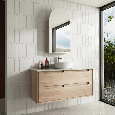 AULIC AINSLEY NATURAL TIMBER 1200MM SINGLE BOWL WALL HUNG VANITY