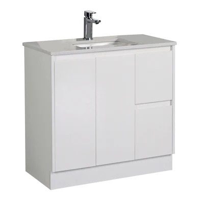 AULIC ALICE SATIN WHITE 900MM FLOOR STANDING VANITY (AVAILABLE IN LEFT AND RIGHT HAND DRAWER)
