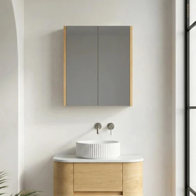 ORIO HAYMAN LIGHT WALNUT FLUTED MIRROR SHAVING CABINET 600MM