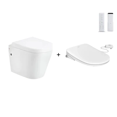 ATTICA GAIA BIDET W/ REMOTE CONTROL AND INSPIRE ALZANO RIMLESS WALL HUNG TOILET PACKAGE D-SHAPE GLOSS WHITE
