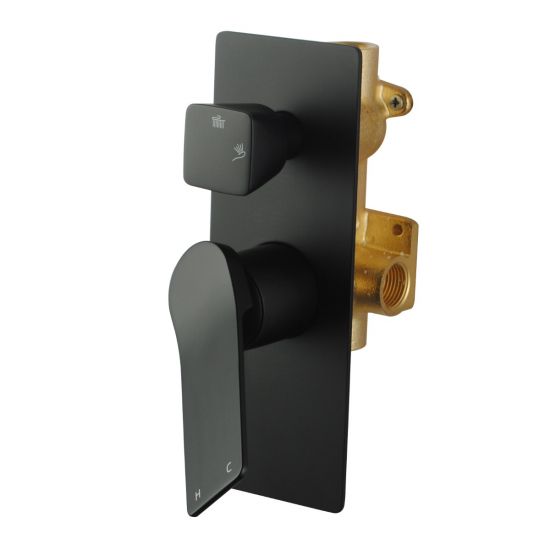 Square Black Wall Mixer With Diverter