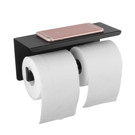 Black Double Toilet Paper Holder with Cover