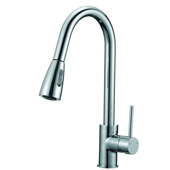 Round Chrome Pull Out Shower Kitchen Sink Mixer Tap