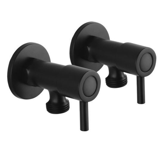 Bathroom Round Black 1/4 Turn Washing Machine Stop Taps(one pair)