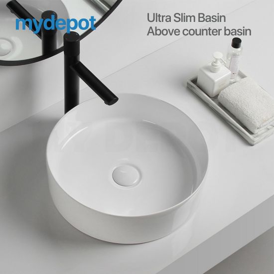 400*400*115mm Round Gloss White Ceramic Above Counter Basin Non-overflow