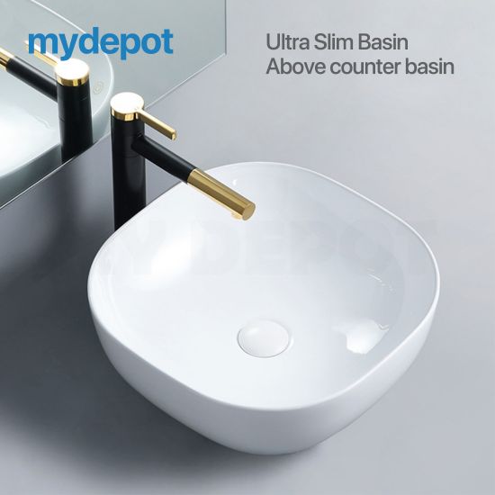 420*420*145mm Square Gloss White Ceramic Above Counter Basin Non-overflow