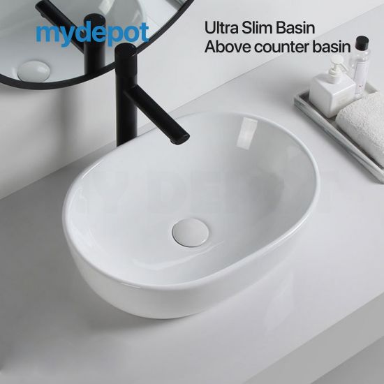 490*350*130mm Oval Gloss White Ceramic Above Counter Basin Non-overflow