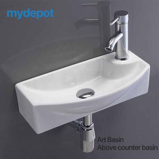 460*210*110mm Rectangle Gloss White Ceramic Above Counter Wall Hung Basin Non-overflow