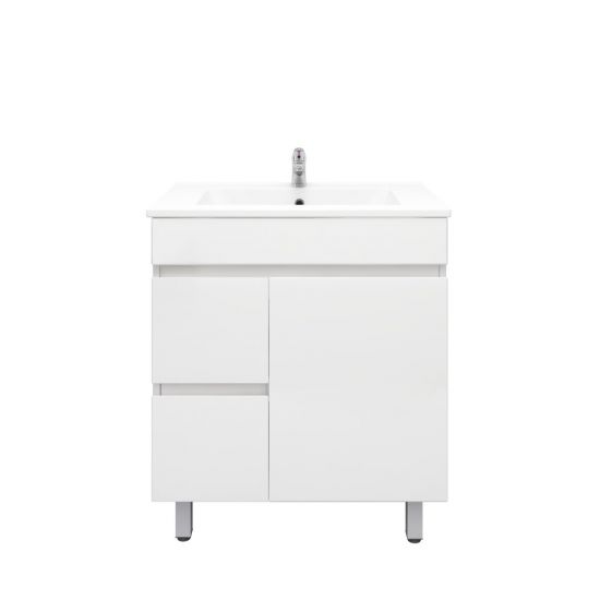 750L*850H*360DMM Gloss White MDF Bathroom Vanity Left Drawers Free Standing 