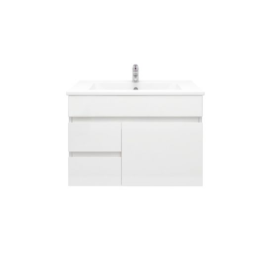 750L*520H*460DMM Gloss White MDF Bathroom Vanity Left Drawers Wall Hung 