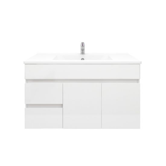 900L*520H*460DMM Gloss White MDF Bathroom Vanity Left Drawers Wall Hung