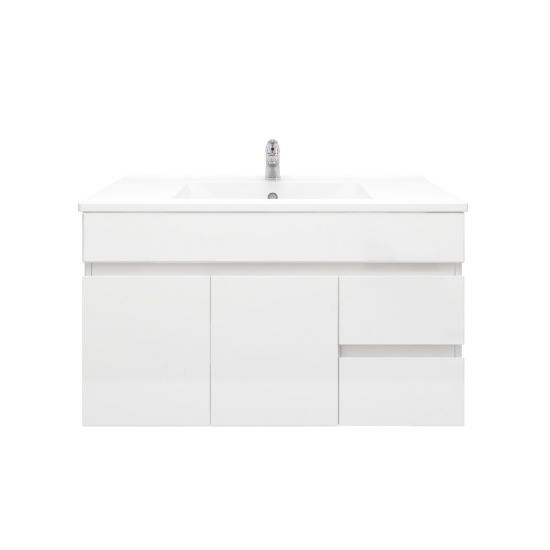 900L*520H*460DMM Gloss White MDF Bathroom Vanity Right Drawers Wall Hung