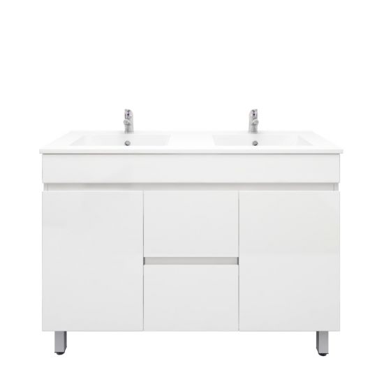 1200L*850H*460DMM Gloss White MDF Bathroom Vanity 2 Middle Drawers 2 Side Doors Free Standing