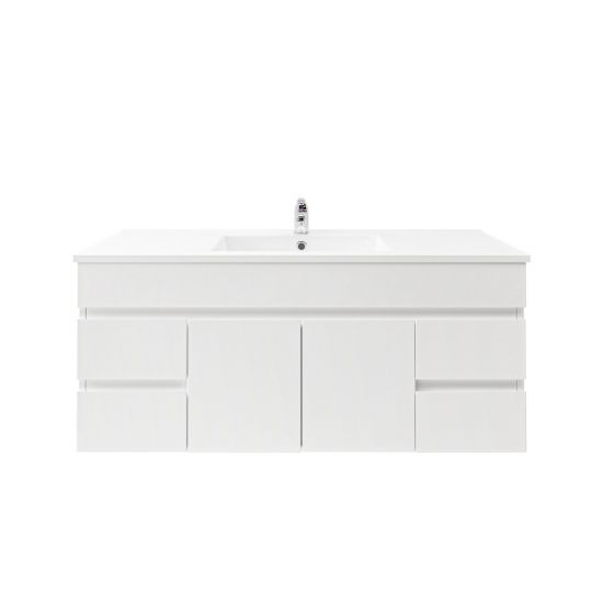 1200L*520H*460DMM Gloss White MDF Bathroom Vanity 2 Middle Doors 4 Side Drawers Wall Hung