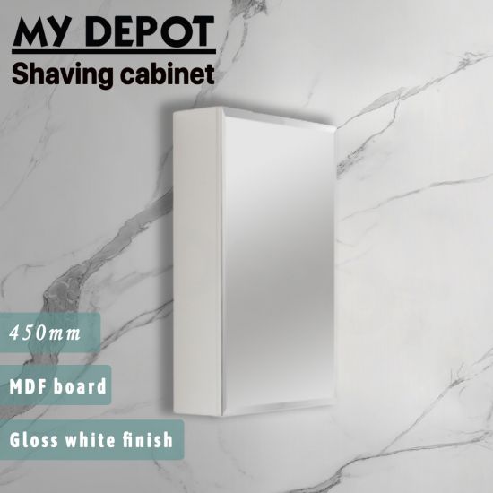 450L*150D*720HMM Bevel Edge Gloss White MDF Shaving Cabinet Single Door